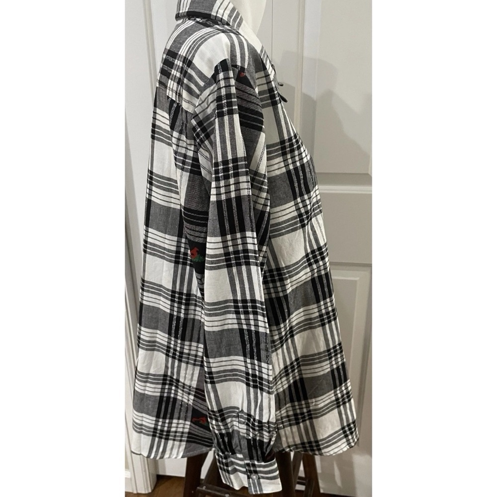 Collections Etc Button Up Plaid Shirt Women's XXL Red Embroidered Birds Holidays - Picture 3 of 7